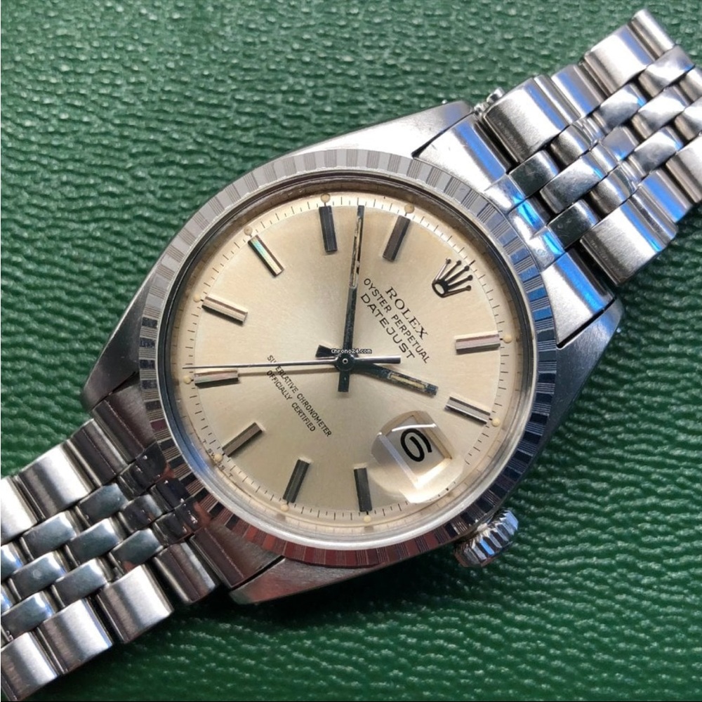 Rolex Datejust 36mm 1603 Jubilee bracelet and leather wristwatch with box 1969